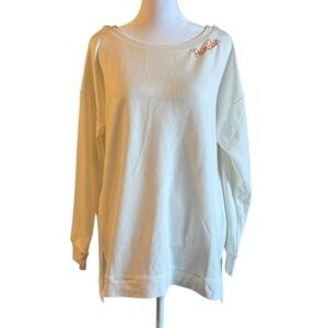 Marled “Pumpkin” Embroidered Sweatshirt Size M Cream Cozy Fall Pullover